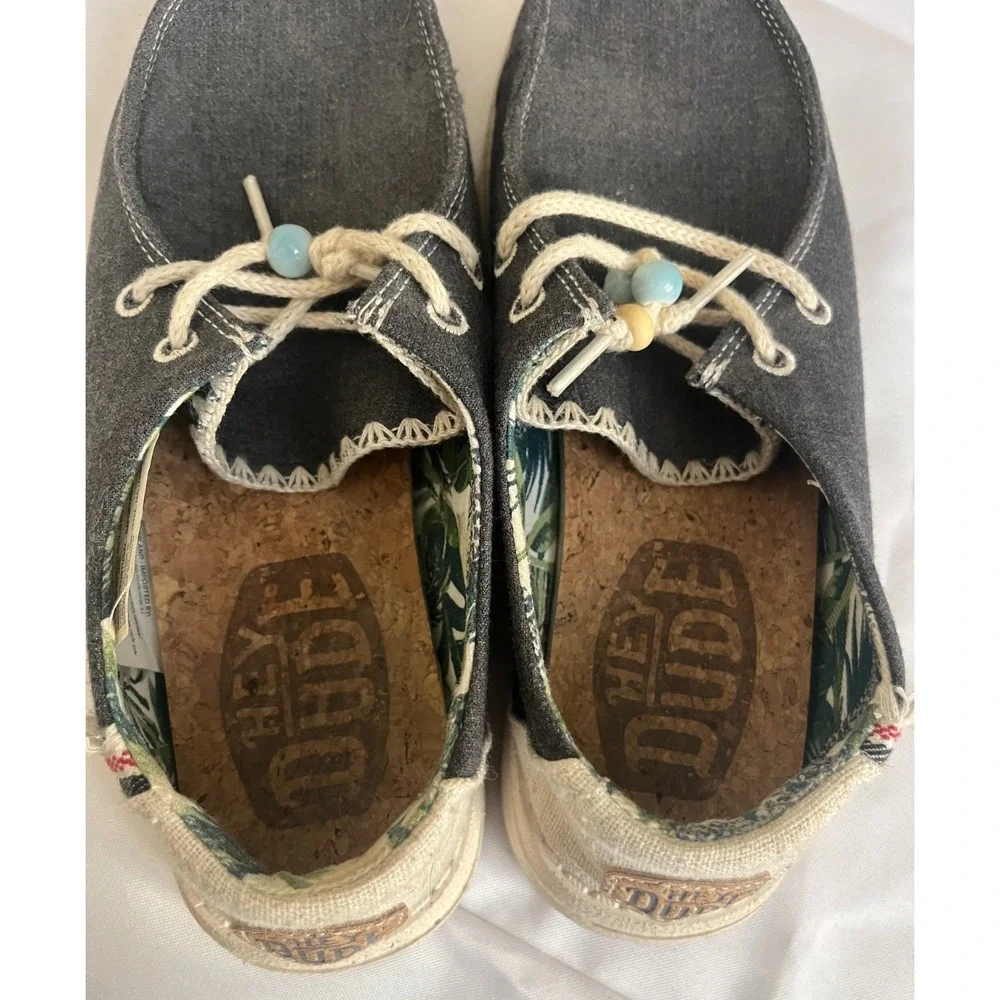 Hey Dude Wendy Womens Charcoal Grey Canvas Slip On Loafer‎ Shoes Tropical Size 6